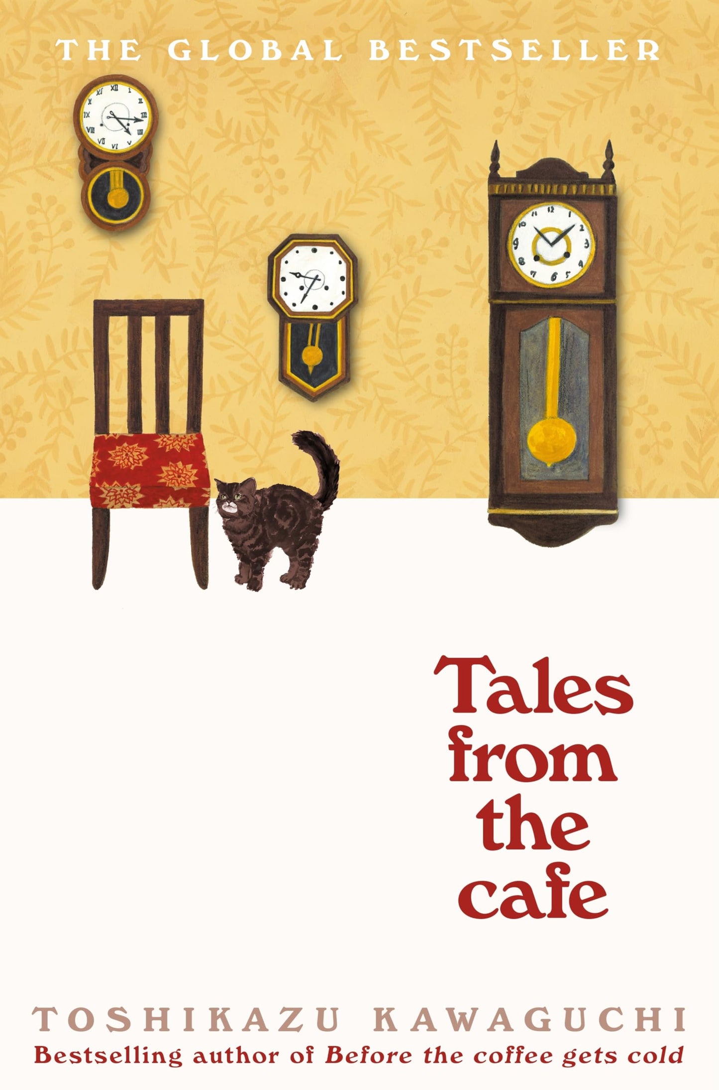 Book cover of 'Tales from the Cafe' with a cat and clocks illustration.