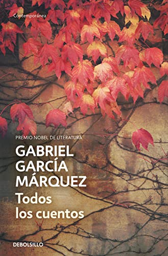 Book cover of 'Todos los cuentos' by Gabriel García Márquez with autumn leaves.