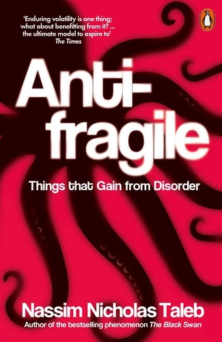 Book cover of 'Anti-Fragile' with a red background and black tentacle-like design.