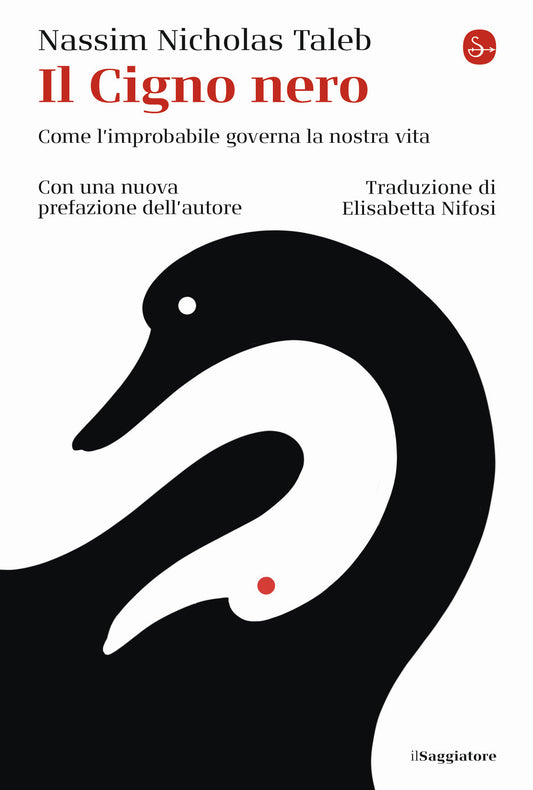 Book cover of 'Il Cigno nero' with a black swan illustration on a white background