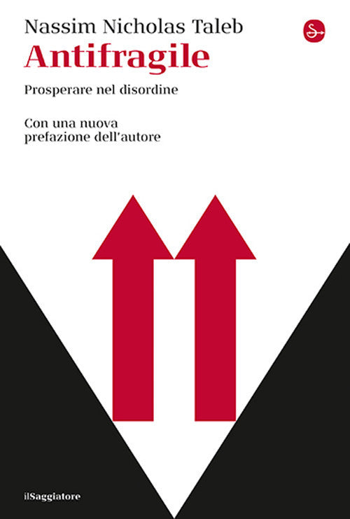 Book cover of 'Antifragile' by Nassim Nicholas Taleb with red arrows on a white background.