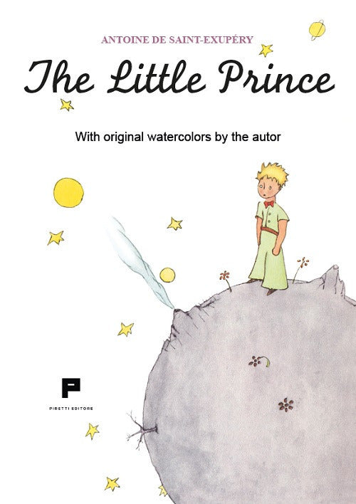 Book cover of 'The Little Prince' with a child on a planet and stars.