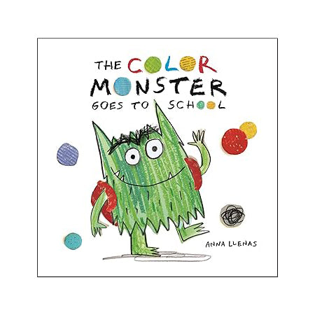 Book cover of 'The Color Monster Goes to School' with a green monster illustration.