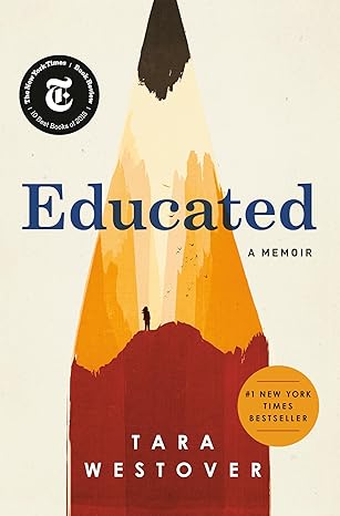 Book cover of 'Educated' by Tara Westover with a stylized pencil and mountain design.