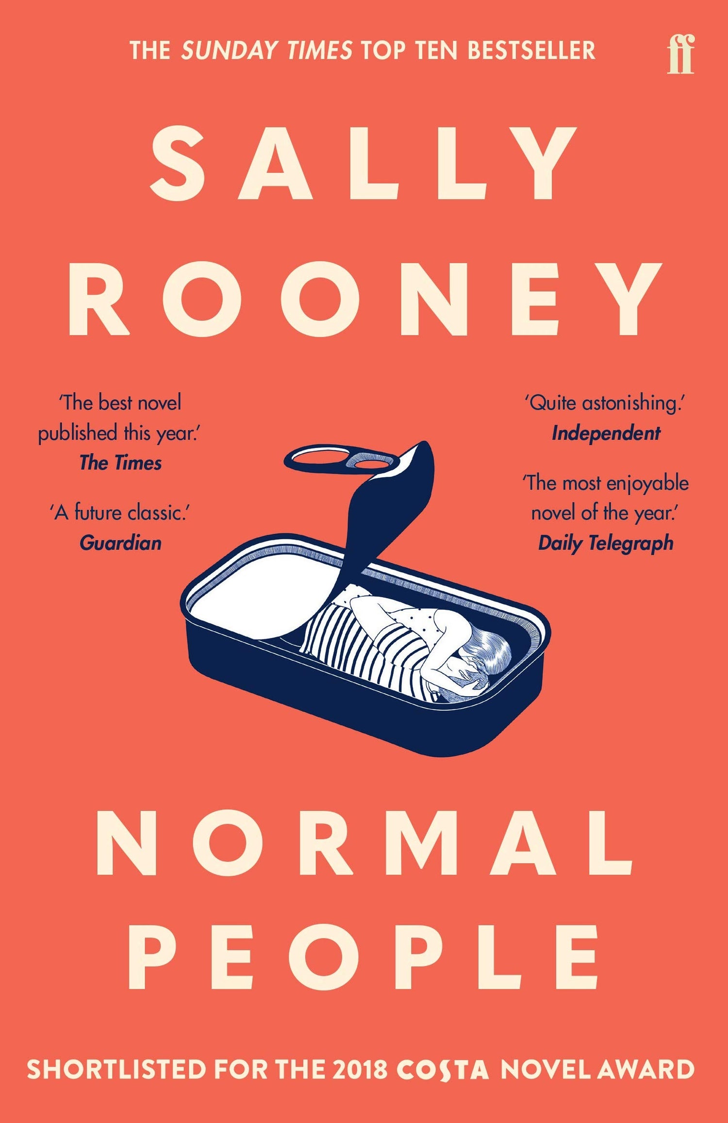 Book cover of 'Normal People' by Sally Rooney with a red background and illustration of a can opener and can.