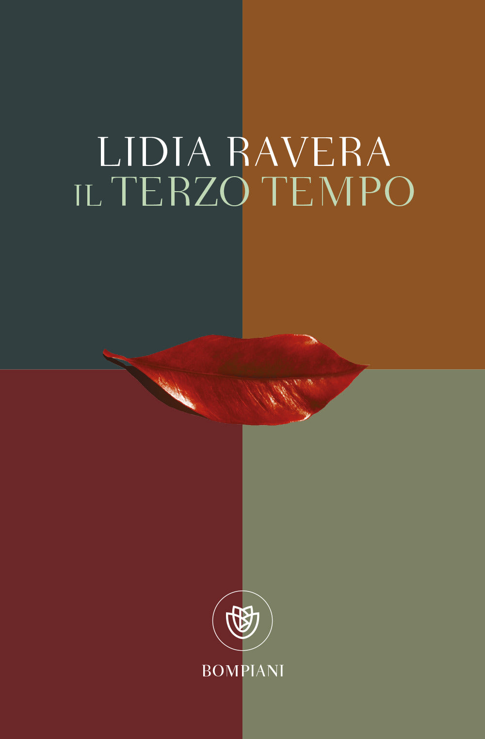 Book cover with red lips design and text 'Lidia Ravera Il Terzo Tempo' on a multicolored background